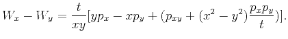 $\displaystyle W_x-W_y=\frac{t}{xy}[yp_x-xp_y+(p_{xy}+(x^2-y^2)\frac{p_xp_y}{t})].$