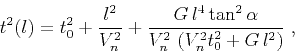 \begin{displaymath}
t^2(l) = t_0^2 + {l^2 \over V_n^2} + {{G l^4 \tan^2{\alpha}} \over
{V_n^2 \left(V_n^2 t_0^2 + G l^2\right)}}\;,
\end{displaymath}