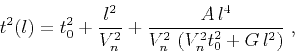 \begin{displaymath}
t^2(l) = t_0^2 + {l^2 \over V_n^2} + {{A l^4} \over
{V_n^2 \left(V_n^2 t_0^2 + G l^2\right)}}\;,
\end{displaymath}