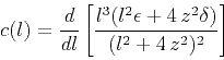 \begin{displaymath}
c(l) = { d \over {d l}}
\left[{ {l^3 (l^2 \epsilon + 4 z^2 \delta )} \over
{(l^2 + 4 z^2)^2} } \right]
\end{displaymath}