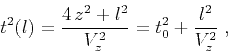 \begin{displaymath}
t^2(l) = {{4 z^2 + l^2} \over V_z^2} = t_0^2 + {l^2 \over V_z^2}\;,
\end{displaymath}