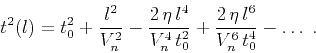 \begin{displaymath}
t^2(l) = t_0^2 + {l^2 \over V_n^2} - {{2 \eta l^4} \over
...
...,t_0^2}} + {{2 \eta l^6} \over
{V_n^6 t_0^4}} - \ldots \;.
\end{displaymath}