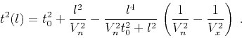\begin{displaymath}
t^2(l) = t_0^2 + {l^2 \over V_n^2} - {{l^4} \over
{V_n^2 t_0^2 + l^2}} 
\left({1 \over V_n^2} - {1 \over V_x^2}\right)\;.
\end{displaymath}