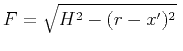 $\displaystyle F=\sqrt{H^2-(r-x')^2}\;$