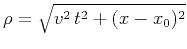 $\rho = \sqrt{v^2\,t^2 + (x - x_0)^2}$