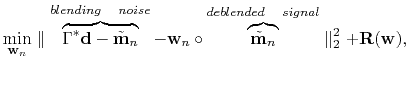 $\displaystyle \min_{\mathbf{w}_n} \parallel \overbrace{\Gamma^*\mathbf{d} - \ti...
...{\mathbf{m}}_n}^{deblended\quad signal} \parallel_2^2 + \mathbf{R}(\mathbf{w}),$