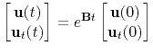 $\displaystyle \begin{bmatrix}\mathbf{u}(t) \\ \mathbf{u}_t(t) \end{bmatrix} = e^{\mathbf{B}t} \begin{bmatrix}\mathbf{u}(0) \\ \mathbf{u}_t(0) \end{bmatrix}$