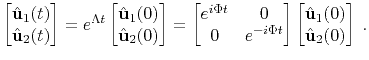 $\displaystyle \begin{bmatrix}\hat{\mathbf{u}}_1(t) \\ \hat{\mathbf{u}}_2(t) \en...
...\begin{bmatrix}\hat{\mathbf{u}}_1(0) \\ \hat{\mathbf{u}}_2(0) \end{bmatrix} \;.$