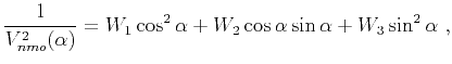 $\displaystyle \frac{1}{V^2_{nmo}(\alpha)} = W_1\cos^2 \alpha+W_2\cos \alpha \sin \alpha + W_3\sin^2 \alpha~,$