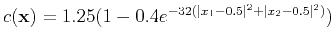 $ c(\mathbf{x})=1.25(1-0.4 e^{-32 (\vert x_1-0.5\vert^2+\vert x_2-0.5\vert^2)})$