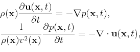 \begin{displaymath}\begin{array}{l} \displaystyle \rho(\mathbf{x})\frac{\partial...
...artial t} = -\nabla \cdot \mathbf{u}(\mathbf{x},t), \end{array}\end{displaymath}