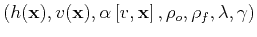 $ \left(h(\mathbf{x}),v(\mathbf{x}),\alpha \left[v,\mathbf{x}\right], \rho_{o}, \rho_{f}, \lambda, \gamma \right)$