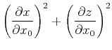$\displaystyle \left(\frac{\partial x}{\partial x_0}\right)^2 + \left(\frac{\partial z}{\partial x_0}\right)^2$