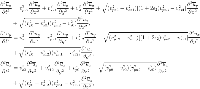 \begin{displaymath}\begin{split}\frac{\partial^2\overline{u}_x}{\partial t^2} &=...
... } \frac{\partial^2{\overline{u}_y}}{\partial z^2}, \end{split}\end{displaymath}